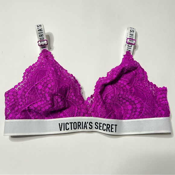 Victoria's Secret Other - Purple Lace Bralette Top Cropped Plunge Bra Sexy Lingerie Club Shirt Scallop 24
